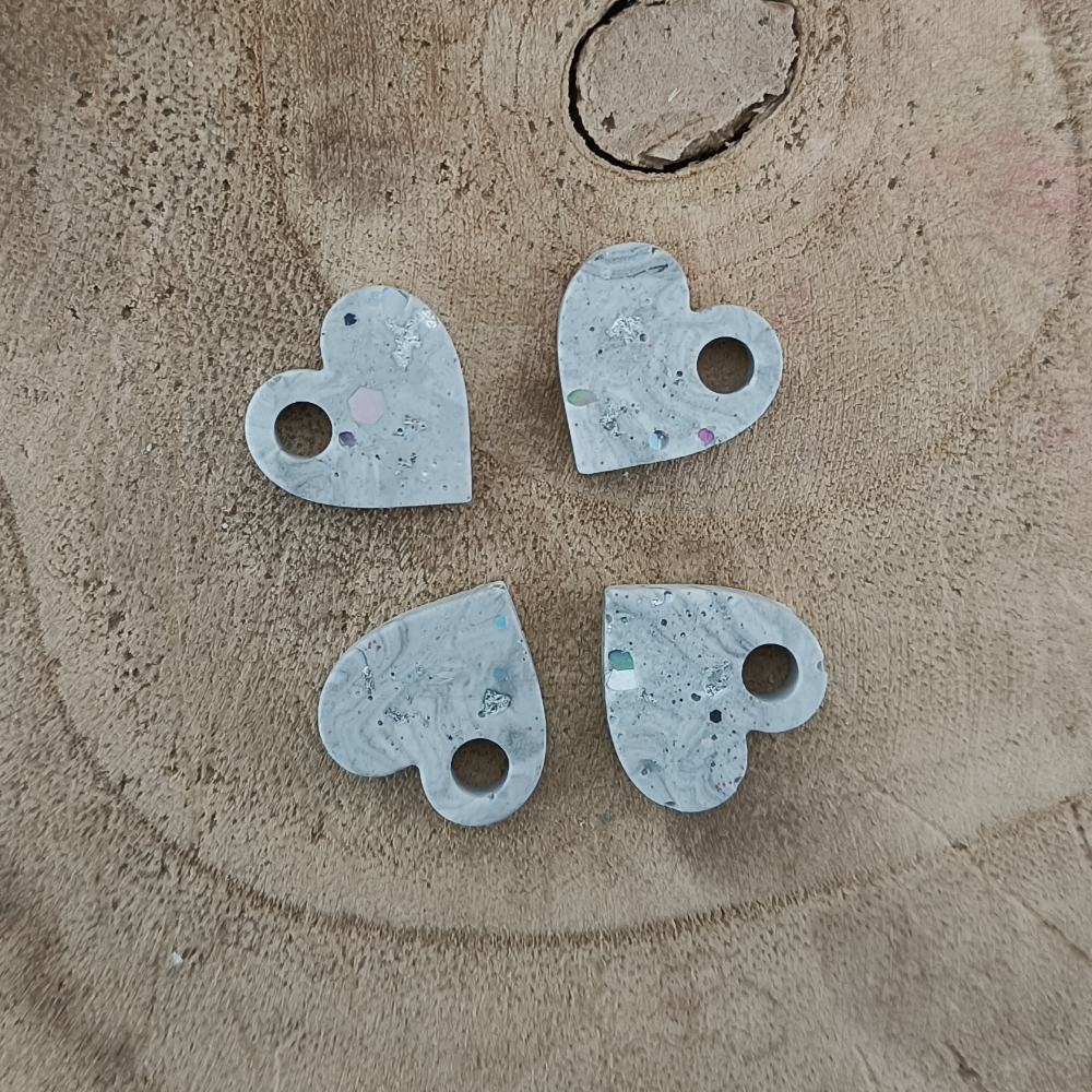 Pampilles interchangeable marbré gris paillète argent en jesmonite à par mélissanacréa