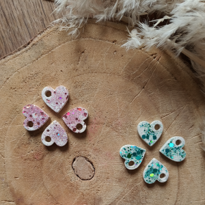 Pampille coeur pailleté bleu et rose interchangeable en jesmonite par melissanacrea