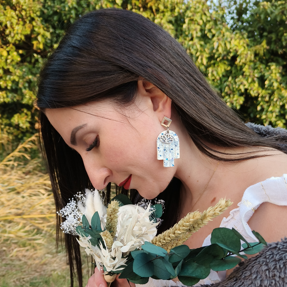 Boucle d'oreille Kamala argent et bleu par melissanacrea