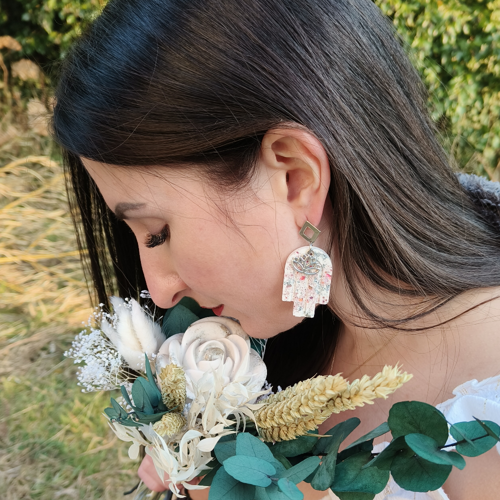 Boucle d'oreille Kamala argent et rose par melissanacrea