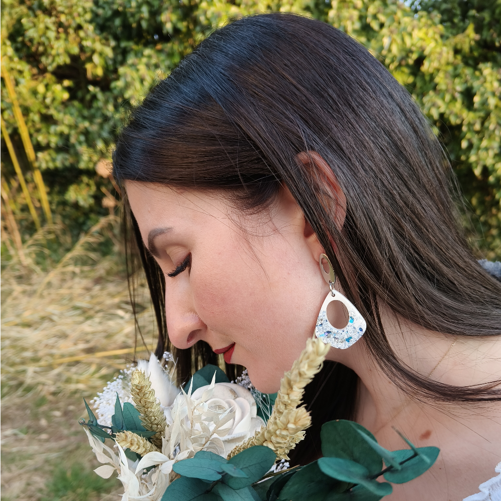 Boucle d'oreille Ovaline grande bleu et argent par melissanacrea