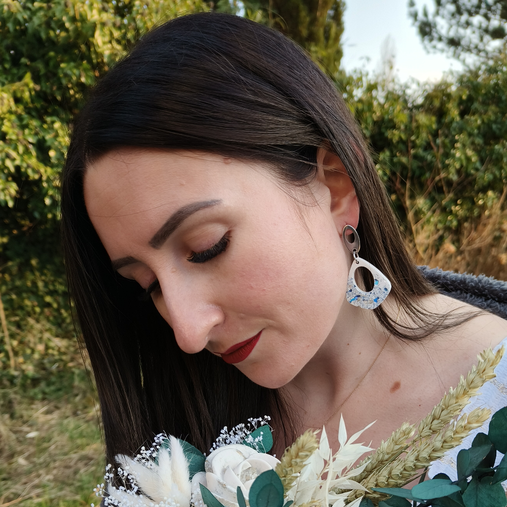 Boucle d'oreille Ovaline small bleu et argent par melissanacrea