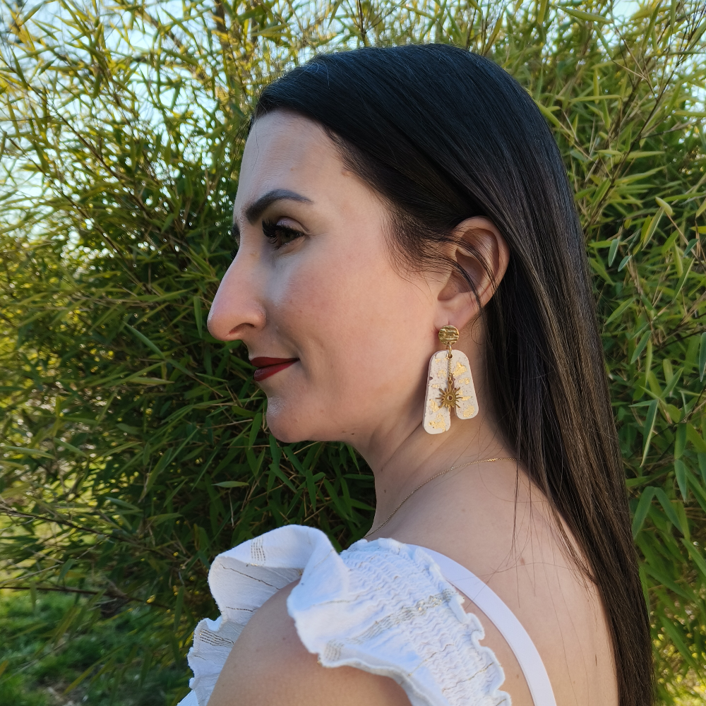 Boucle d'oreille Solveig noir et or en jesmonite par mélissanacréa