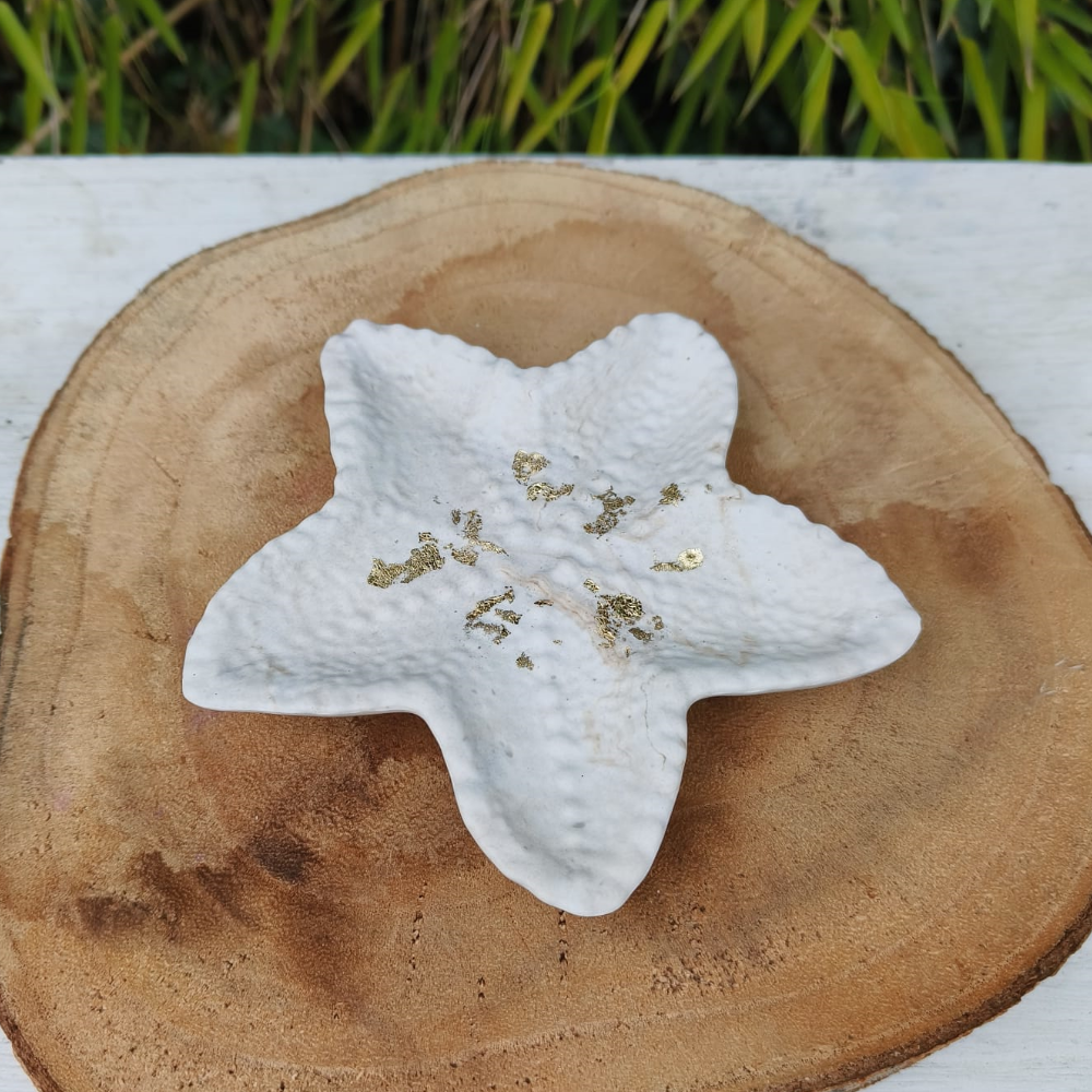 Vide poche étoile marbré beige et or de mer en jesmonite pas melissanacrea