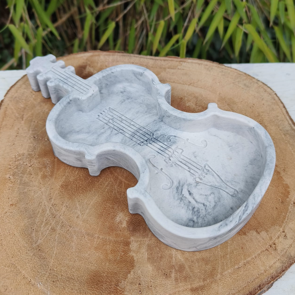 Vide poche violon marbré gris noir et or en jesmonite par melissana créa