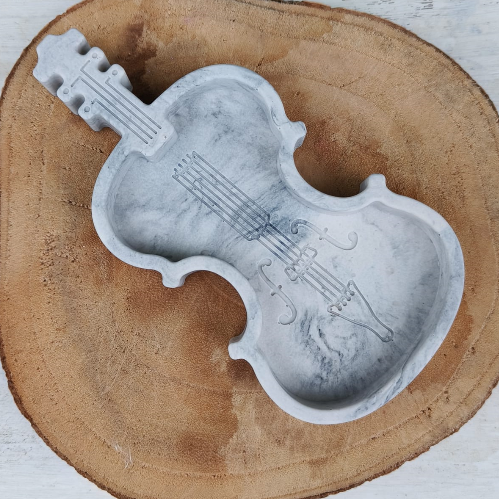 Plateau violon marbré gris noir et or en jesmonite par melissana créa