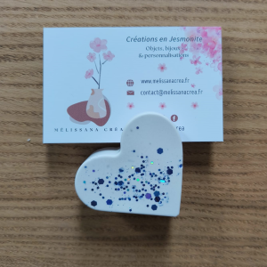 petit coeur porte carte de visite pailleté bleu en jesmonite par melissana crea