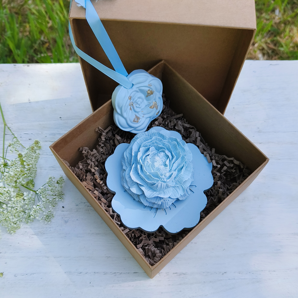Coffret fête des mère bleu en jesmonite par melissanacrea