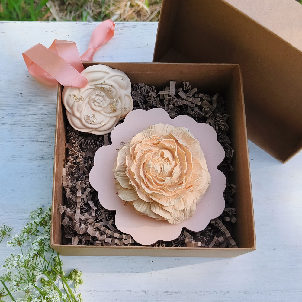 Coffret fête des mère corail en jesmonite par melissanacrea