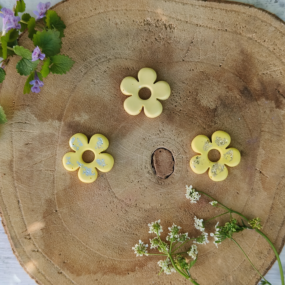 pampilles interchangeables marguerite jaune collection arc en ciel en jesmonite