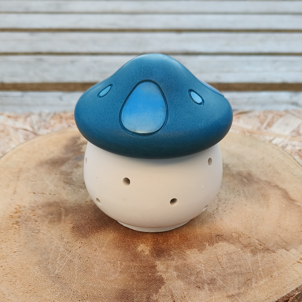Photophore champignon bleu en jesmonite par mélissanacréa