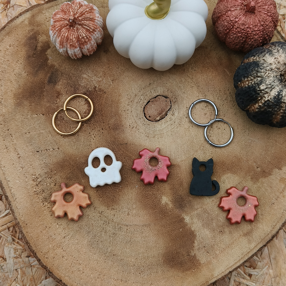 Duo créoles + Pampilles en jesmonite collection halloween et automne par Mélissanacréa