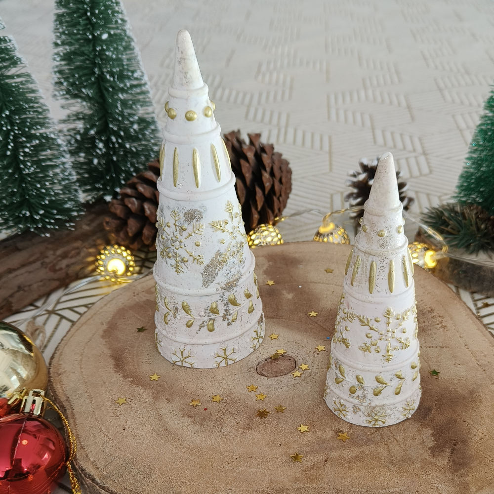 Lot de 2 sapins de Noël leger terracotta et or par Mélissanacréa