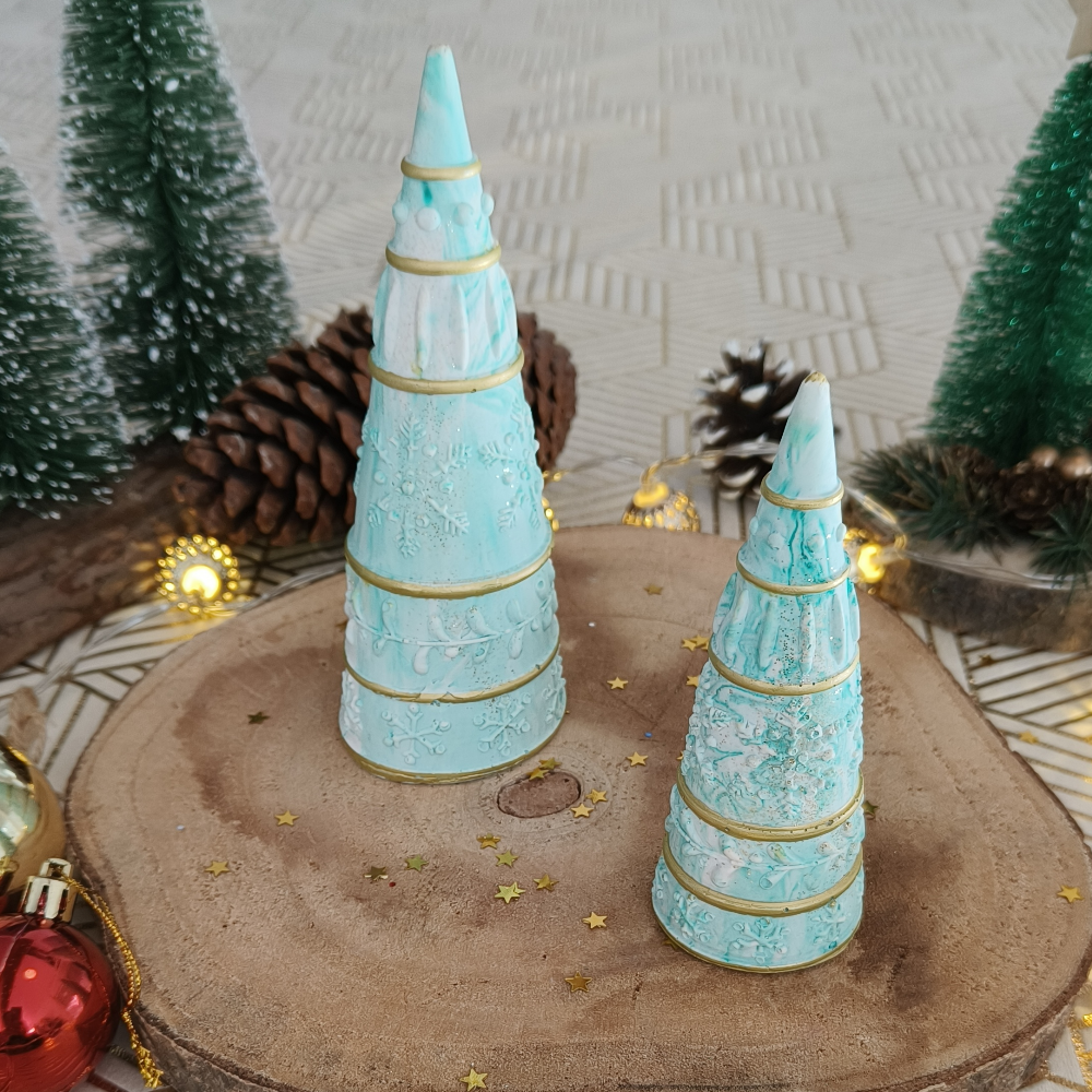 Lot de 2 sapins de Noël marbré vert et or par Mélissanacréa